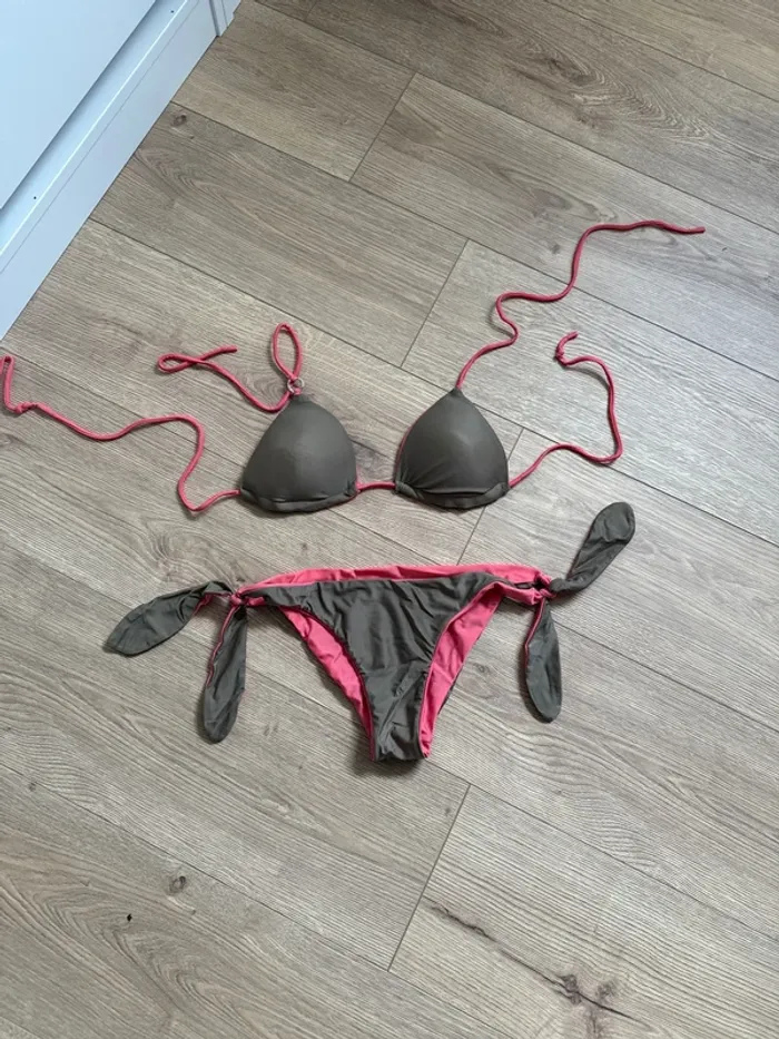 Maillot de bain, deux pièces réversible, kaki rose - photo numéro 2