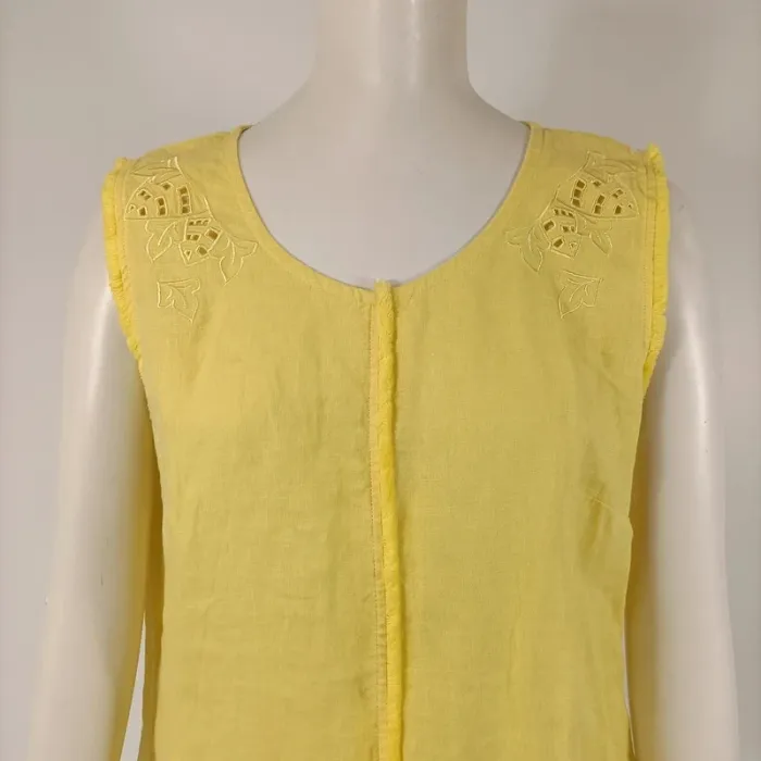 Robe jaune sans manches coton brodé détails ajourés taille M estimée A007 - photo numéro 9