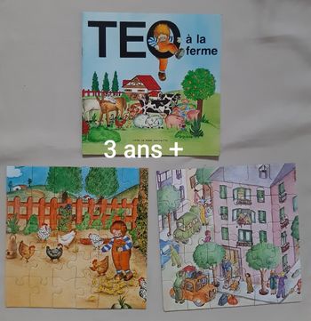 Livre enfant + 2 puzzles - vintage - Téo à la ferme - J. Capdevila - Hachette - 1978
