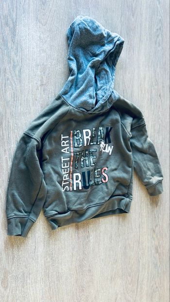 Sweat à capuche chaud gris et vert kaki 6 ans 