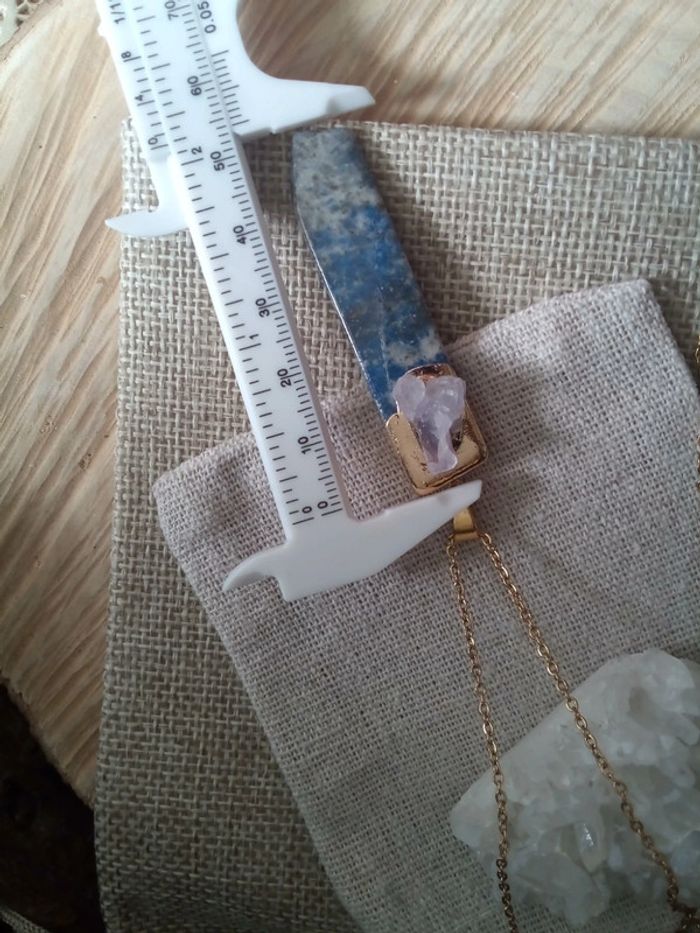Collier pointe de lapis lazuli et quartz rose - photo numéro 2