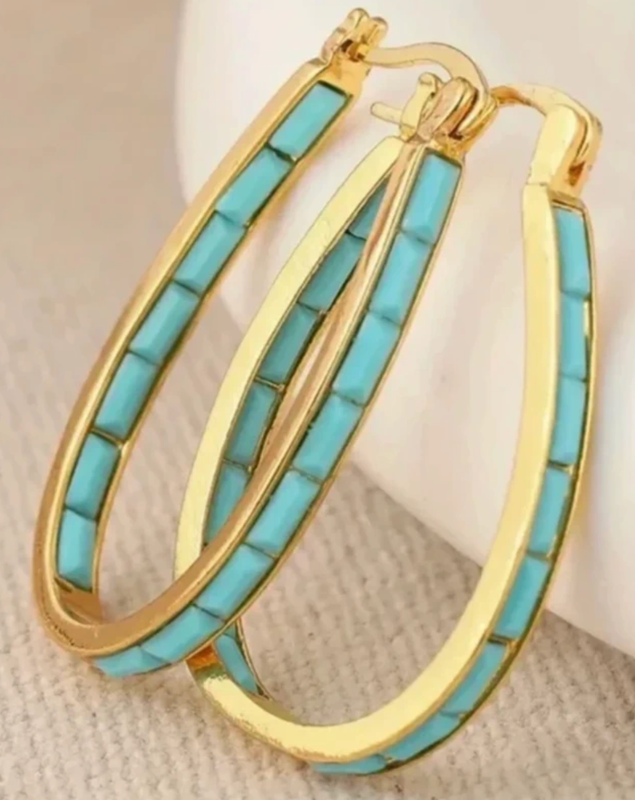 Créoles 35 mm en forme de U plaqué or turquoise