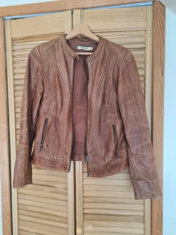 Veste en cuir camel Naf Naf