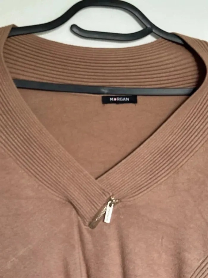 Femme M - pull col V marron clair - photo numéro 3