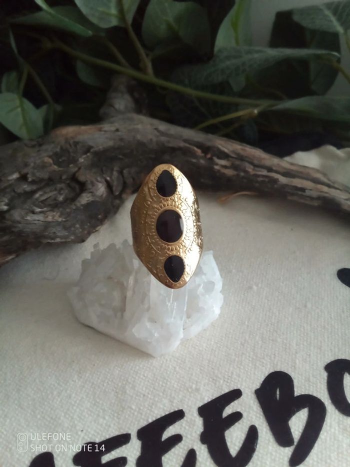 Bague bohème acier et émail noir