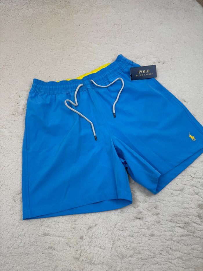 Short de Bain Ralph Lauren Bleu Uni Logo Brodé Neuf Taille S - photo numéro 2