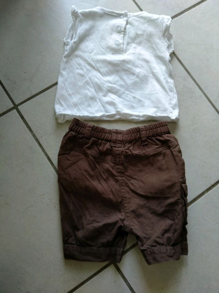 Joli petit ensemble tee shirt blanc et short marron. Bébé 6 mois - photo numéro 16