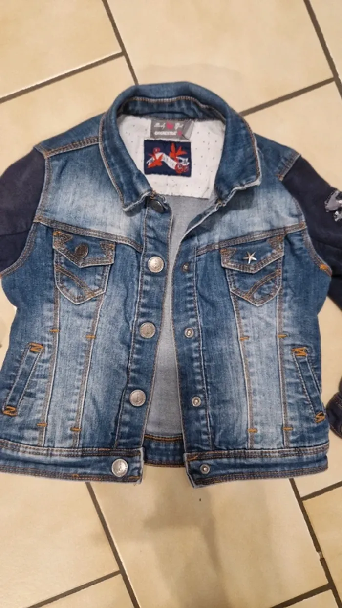 Veste jeans manches pull taille 6 ans - photo numéro 2