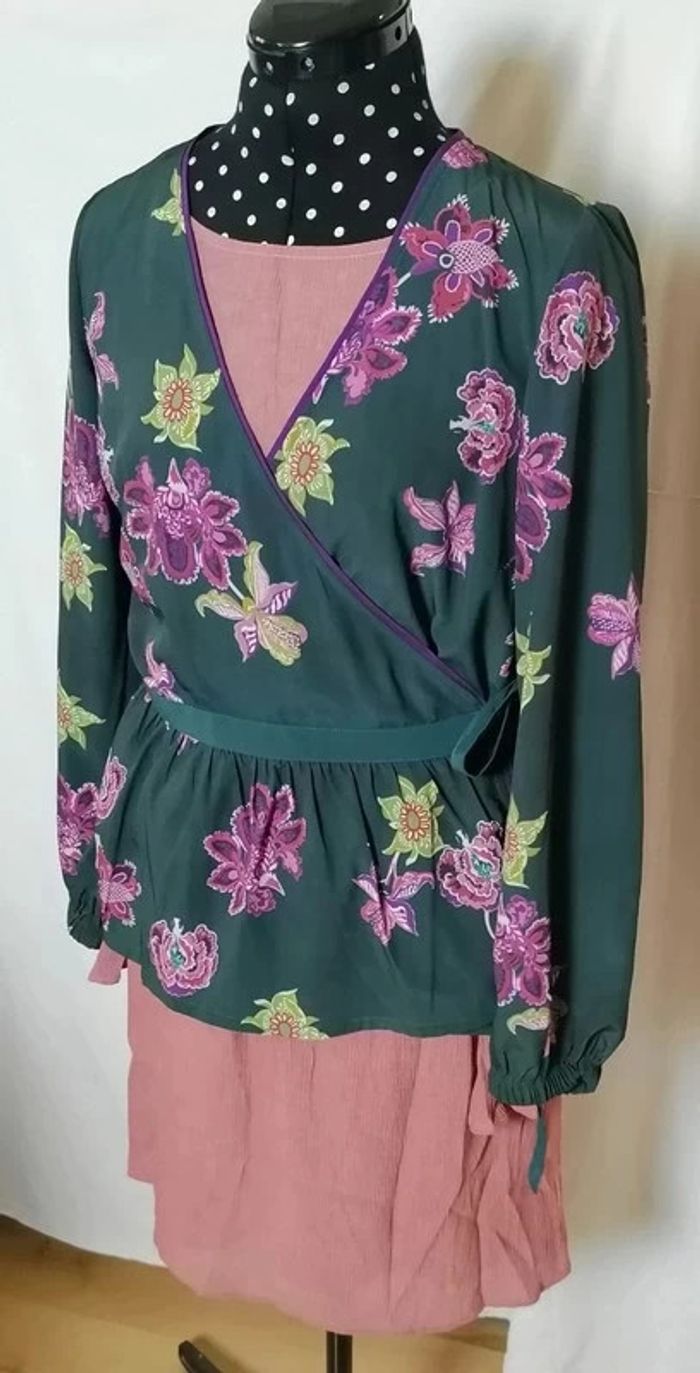 Top haut cache-coeur vert bouteille violet B.Young - photo numéro 4