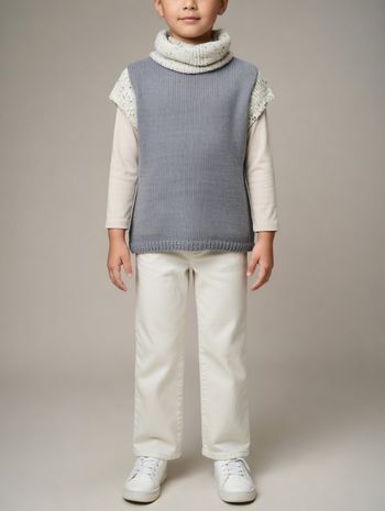 Pull manches courtes tricoté main gris 10-14 ans Phildar  Neuf