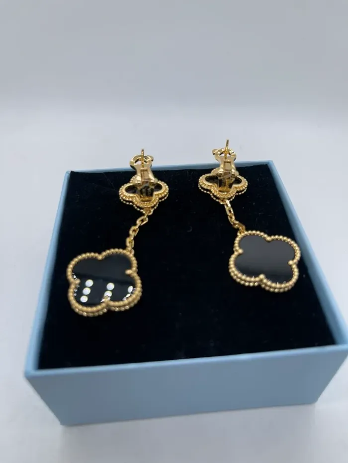 Boucles pendantes 2 trèfles onyx noir - photo numéro 3