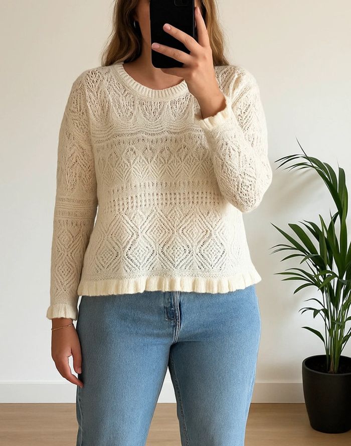 Pull blanc en maille fine ajourée en laine taille 42 - Promod - photo numéro 2