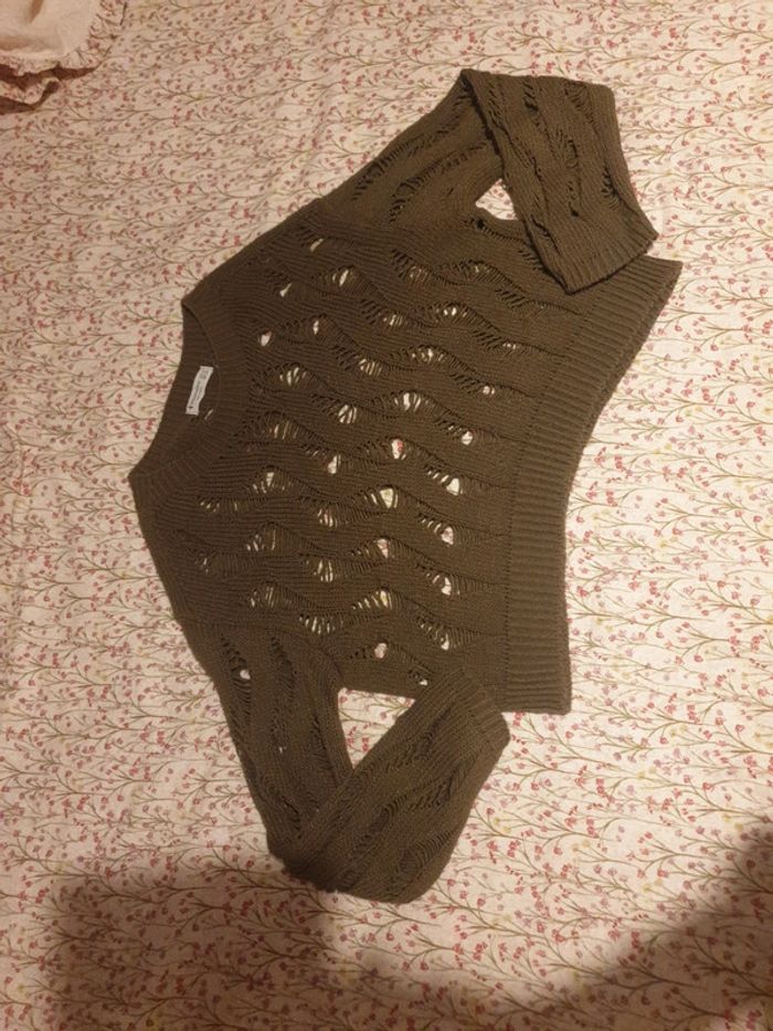 Pull en.maille ajourée kaki - photo numéro 2
