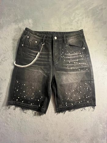 Short en denim noir jeans pearl with chain brodé style Y2K – Taille L