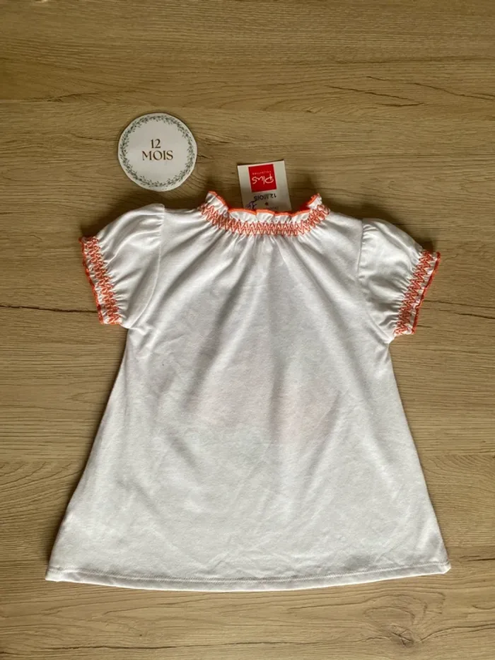 Tee shirt blanc manche courte couture orange bébé fille 12 mois Plus collection - photo numéro 4