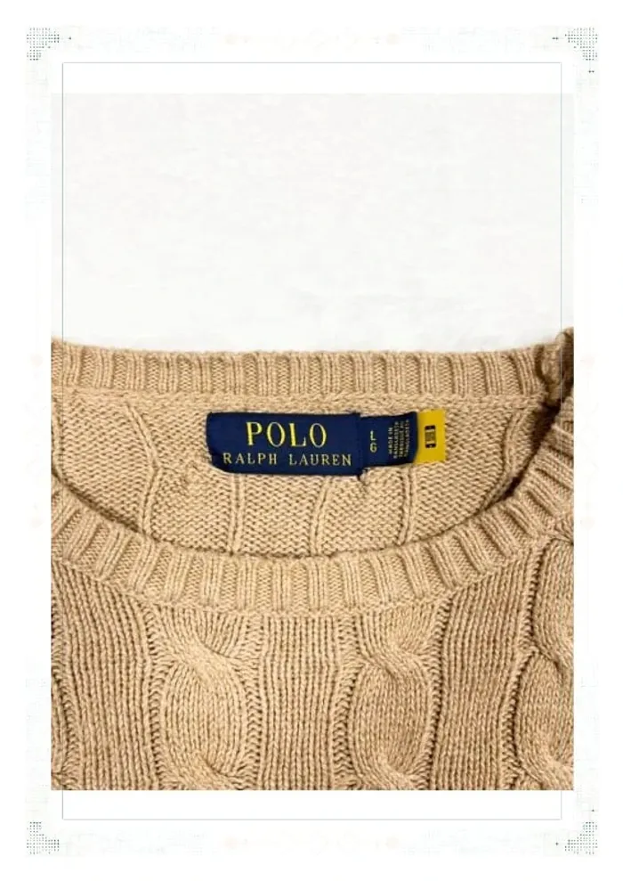 Ralph Lauren pull torsadé col ras de cou beige homme taille L coton - photo numéro 7