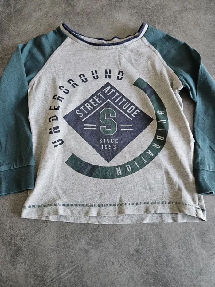 T-shirt de pyjama garçon - Taille 4 ans - Tissaia - Gris et vert - photo numéro 2