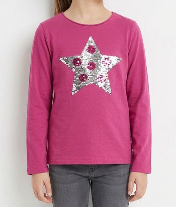 T-shirt rose Okaïdi - Étoile sequins réversibles - 8 ans (128 cm )