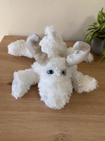 Doudou peluche renne cerf blanc gris yeux brillant primark home
