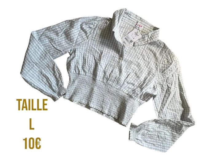 Blouche vichy bleu et blanc Jennyfer taille L neuf avec étiquette