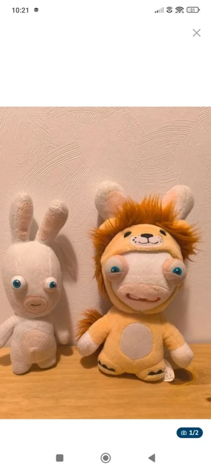 2 peluches lapin crétin