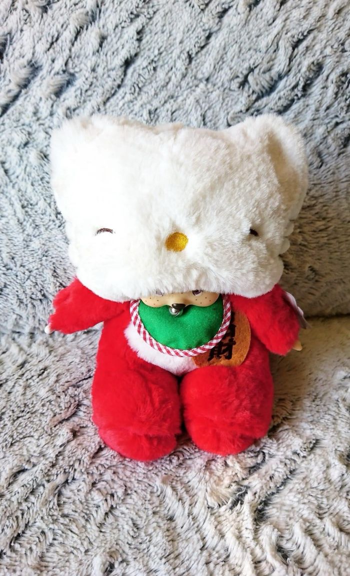 Peluche Style Monchichi Maneki Neko Rouge Chat - photo numéro 3
