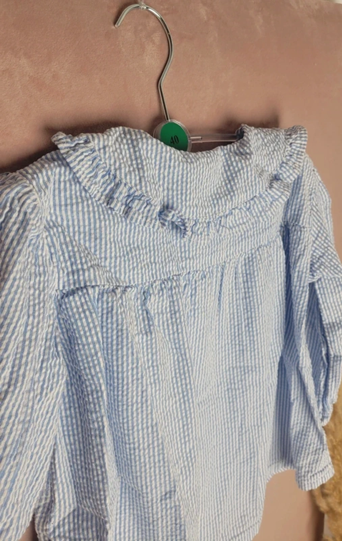 Blouse avec col à volant blanche à rayure bleu H&M enfant - photo numéro 7