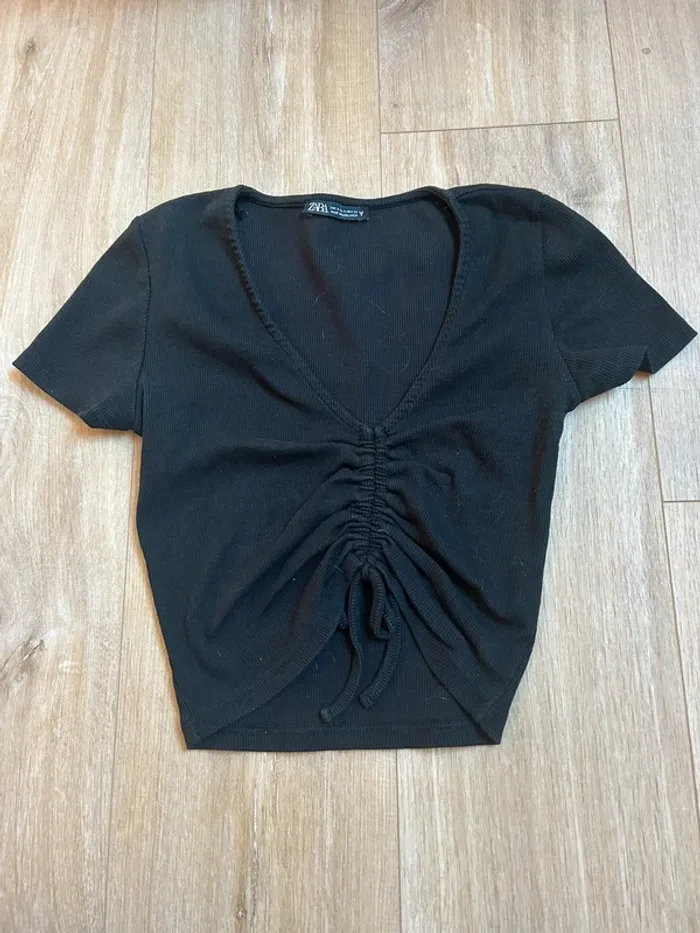 T-shirt noir crop top côtelé