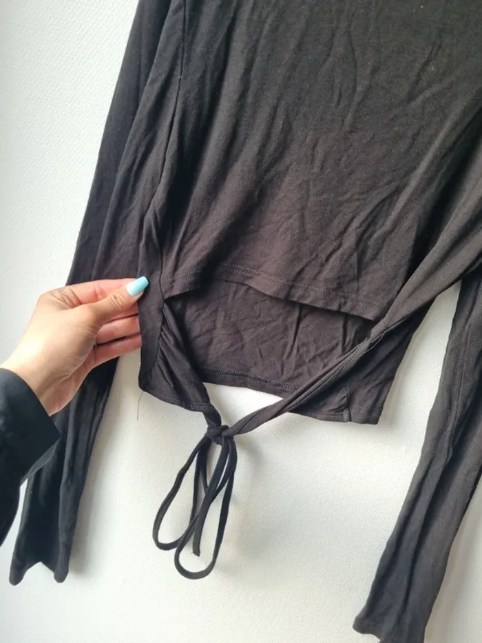 T shirt court manches longues a nouer dans le dos shein - photo numéro 6