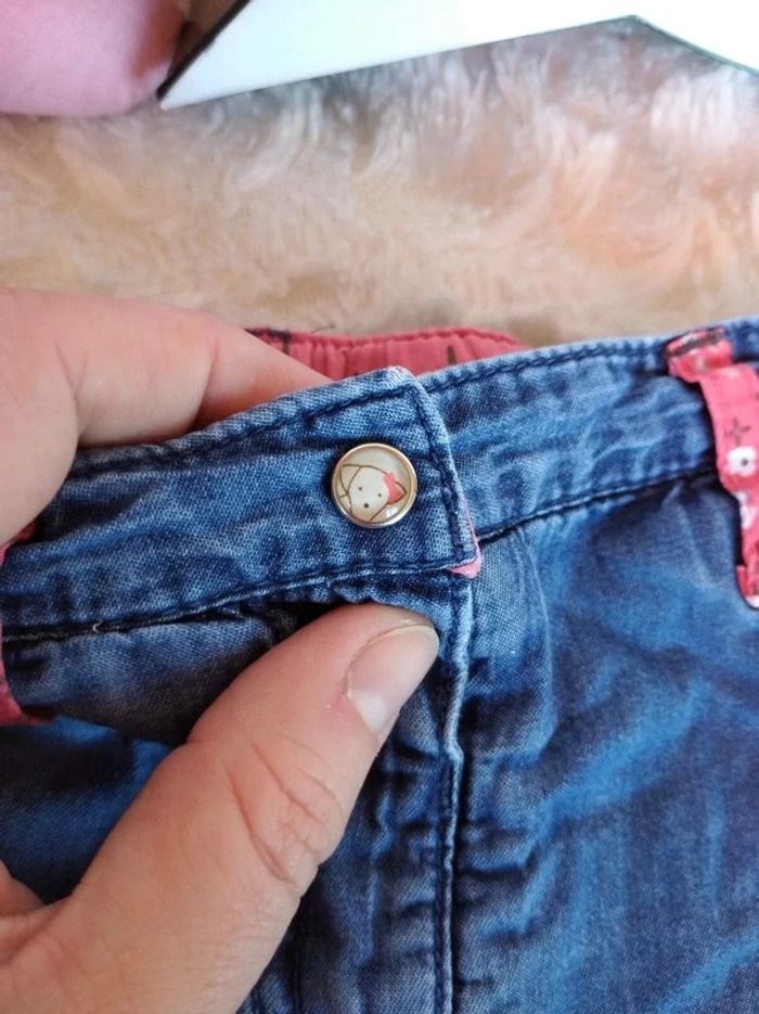 Pantalon doublé style jeans Fille 12 mois Fleurs Gémo 100% coton - photo numéro 9