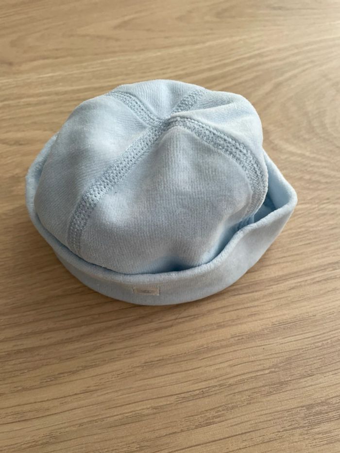 Bonnet bébé garçon naissance en velours bleu ciel Petit Bateau - photo numéro 3