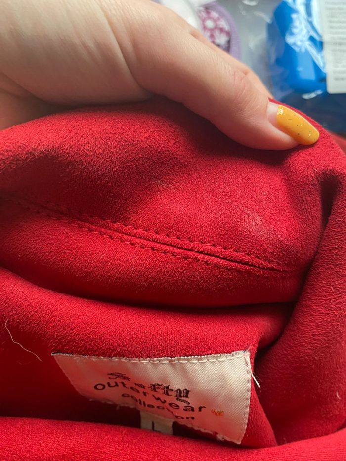 Blouson perfecto style biker en effet daim rouge - photo numéro 7