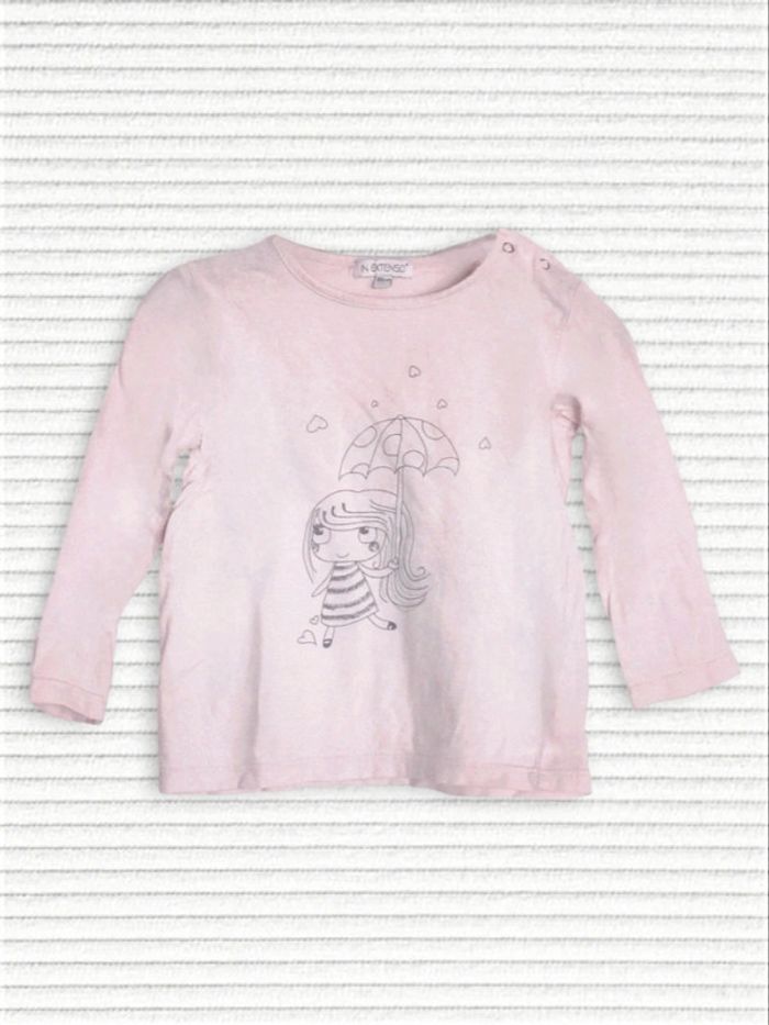 Tee-shirt rose pastel fillette parapluie noir / In Extenso - 18 mois / 86cm