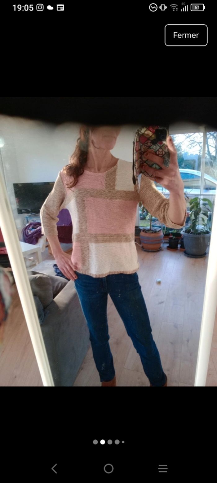 Pull léger femme L motifs géométriques pastel c81 - photo numéro 2