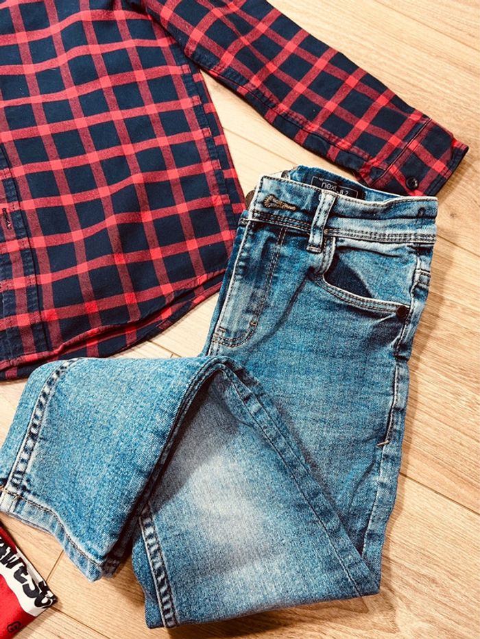 Taille 6 ans ensemble 3p garçon Cyrillus TAO kiabi marine rouge jean * carreaux * 💙 - photo numéro 6