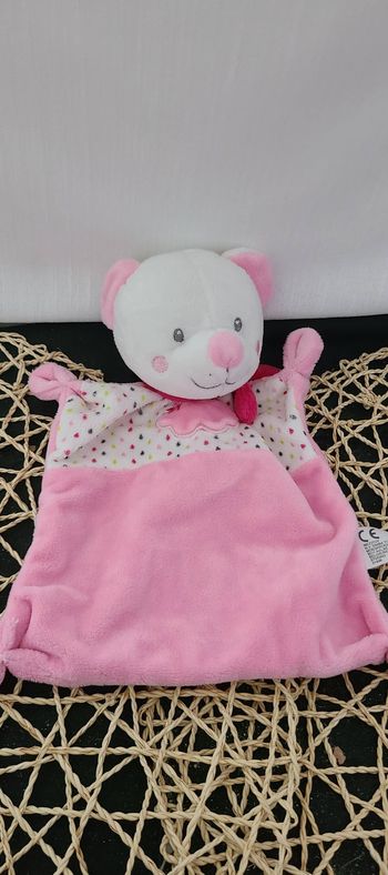 Doudou plat souris NICOTOY rectangle rose nuage écharpe