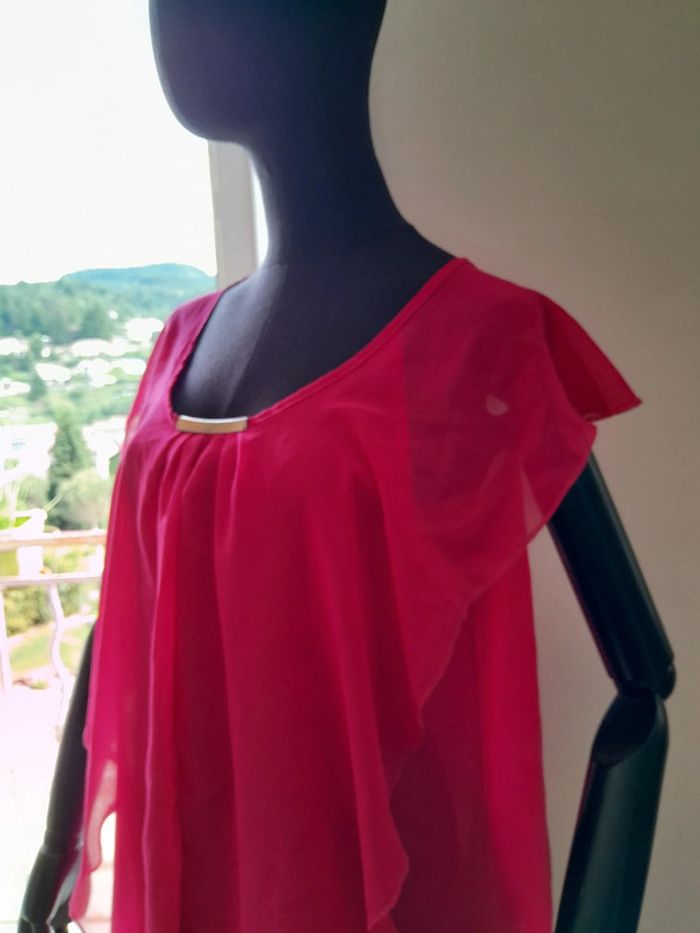 Tunique transparence fuschia à volants taille L - photo numéro 6