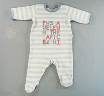 Pyjama dors-bien grenouillère velours gris bleu rayé Petit Bateau 3 mois 60 cm garçon