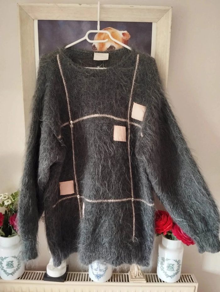🌹Pull Gris & Crème Mohair & Laine Collection Vintage Lucy Lockett T44/48🌹 - photo numéro 14