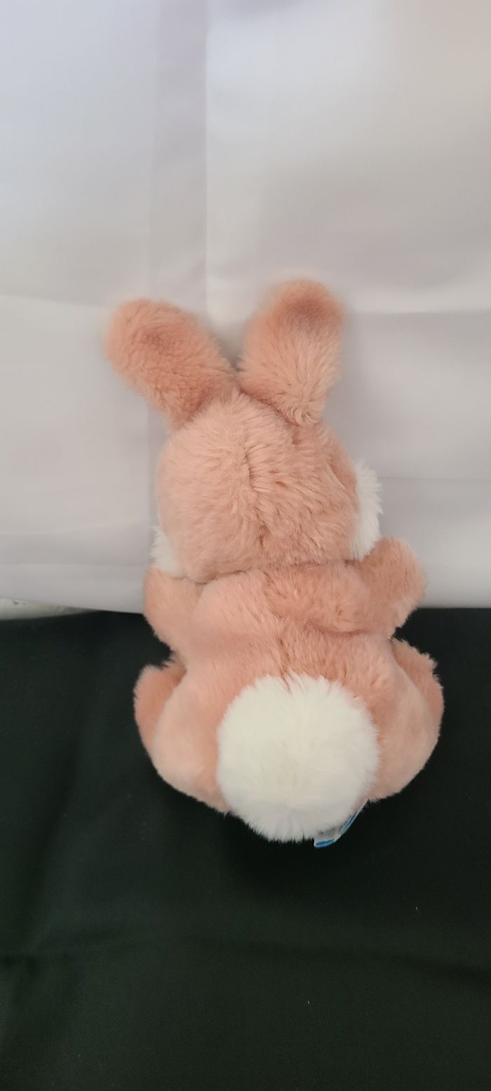 DOUDOU PELUCHE NOUNOURS LAPIN vintagevieux rose fleuris langue yeux jaune - photo numéro 4