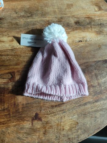 Bonnet rose pompon blanc taille 6 12 mois enfant