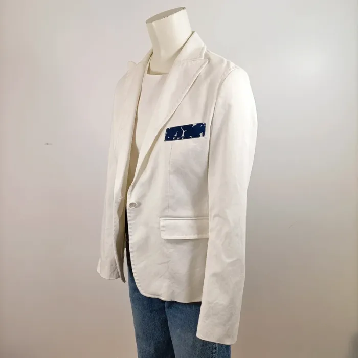 Blazer blanc chic avec doublure imprimée bleu marine – Taille 3 (M) A733 - photo numéro 2