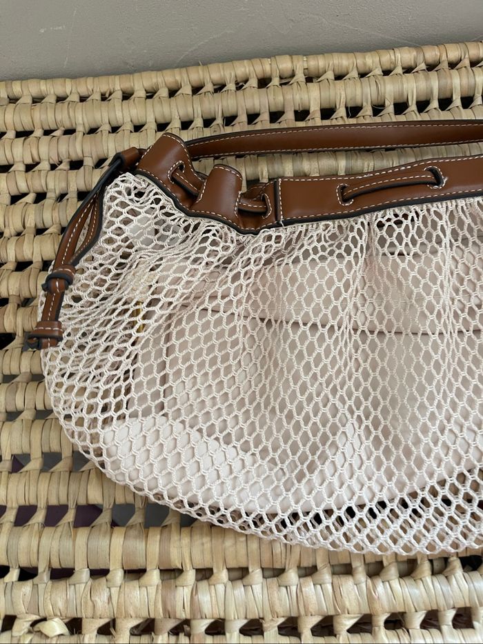 Sac à main en filet crème et cuir marron - Zara - photo numéro 4