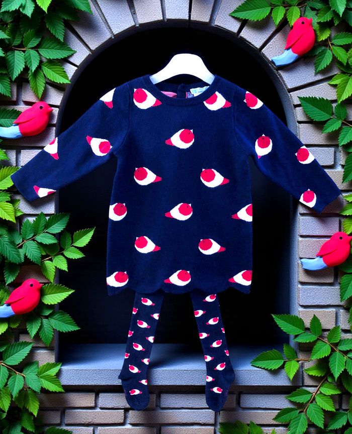 JACADI - NEW - ROBE MAILLE BÉBÉ FILLE MOTIF PETITS OISEAUX AVEC SES COLLANTS 18M - photo numéro 3