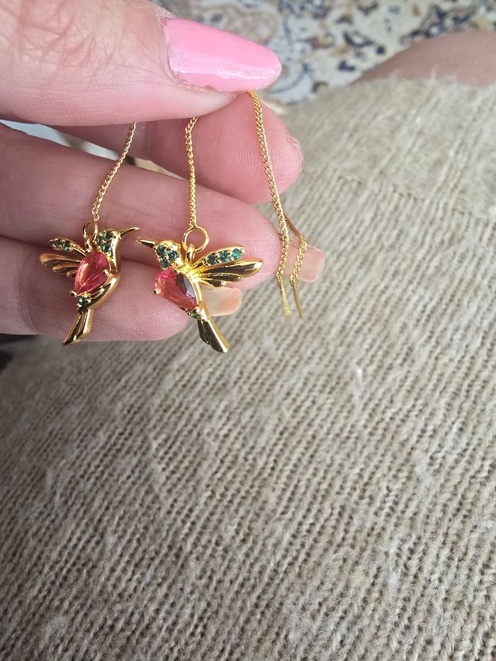 Boucle d oreille oiseau pendante dore - photo numéro 2