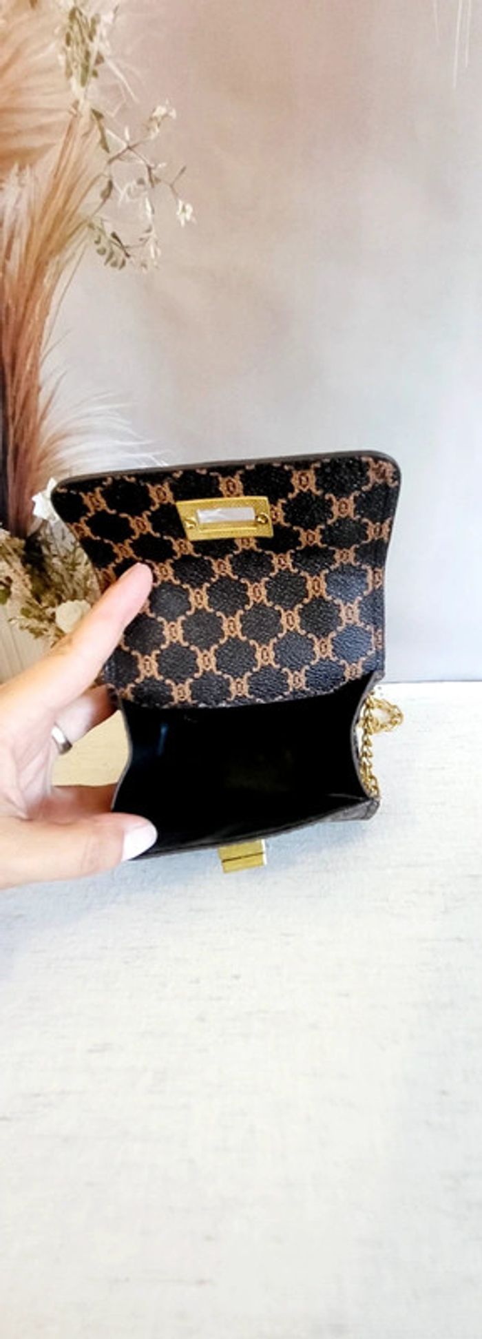 Mini sac à main chic imprimé camel et doré – Chaîne dorée élégante - photo numéro 4