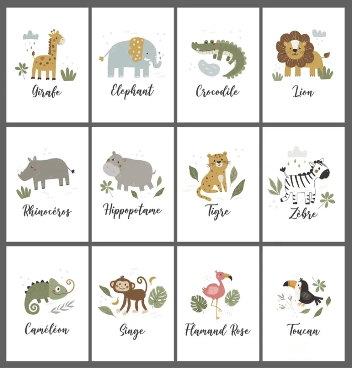 Affiches “Animaux de la Savane” pour chambre enfant - photo numéro 3