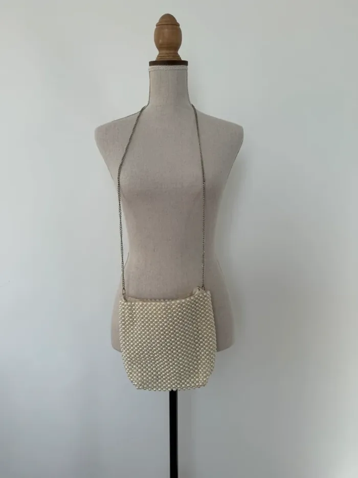 Sac à main seau perle beige noir bandoulière borsa bolsa bag saco borsa Zak femme donna woman - photo numéro 2