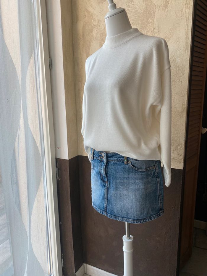 Pull blanc cassé col cheminée vintage - photo numéro 3