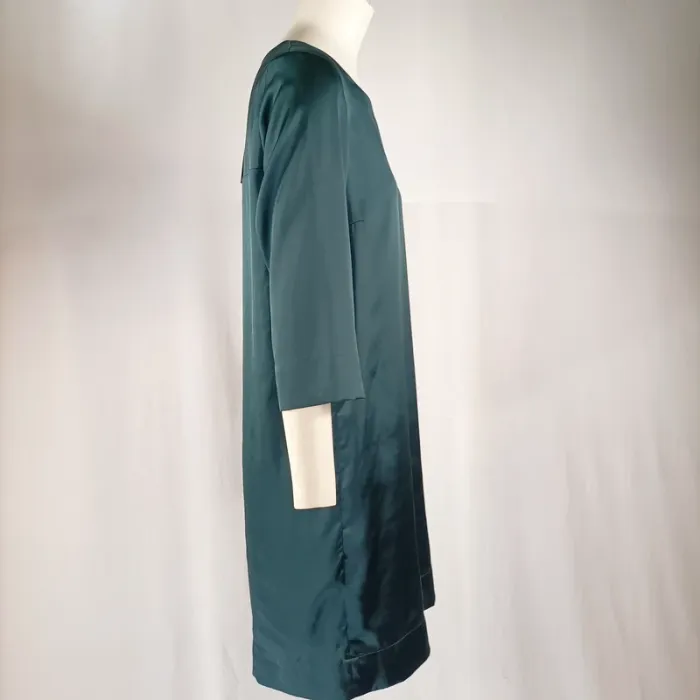 Robe droite satinée verte Rue Blanche manches 3/4 minimaliste chic taille 2 (M) A1127 - photo numéro 5